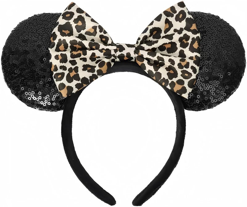 ETLUK Mouse Ears Headband, Mouse Ears Sequin Bow Headbands for Women Girls, Cosplay Accessories Party Decorations (Black) - Image 1